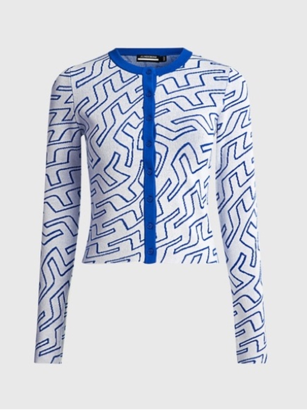 J.Lindeberg White Cardigan Jacket with Blue Geometric Trim, Size S - Picture 2 of 11